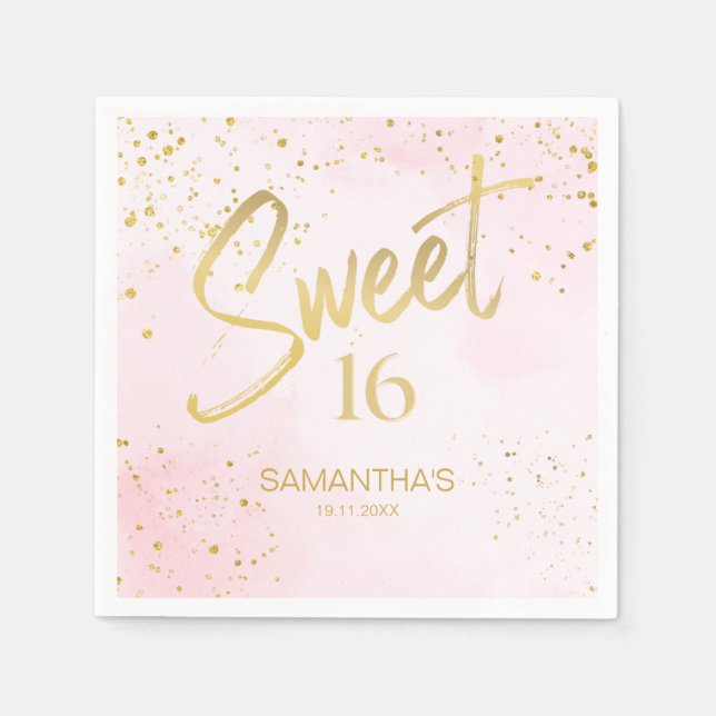 Elegant Blush Pink & Gold Confetti Sweet 16  Serviette (Vorderseite)