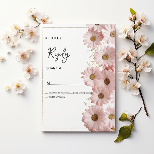 Elegant blush pink gold daisy floral RSVP  Einladung (Elegant blush pink gold daisy floral RSVP)