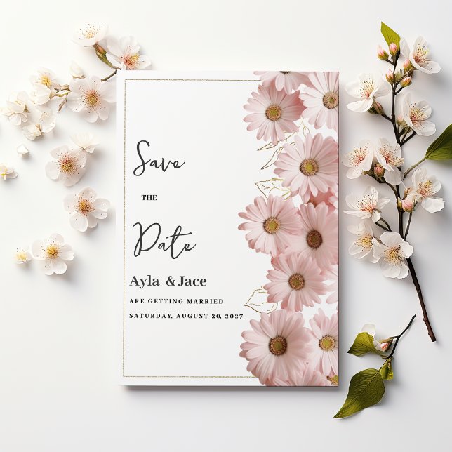 Elegant blush pink gold daisy floral Save the Date Einladung (Elegant blush pink gold daisy floral Save the Date)
