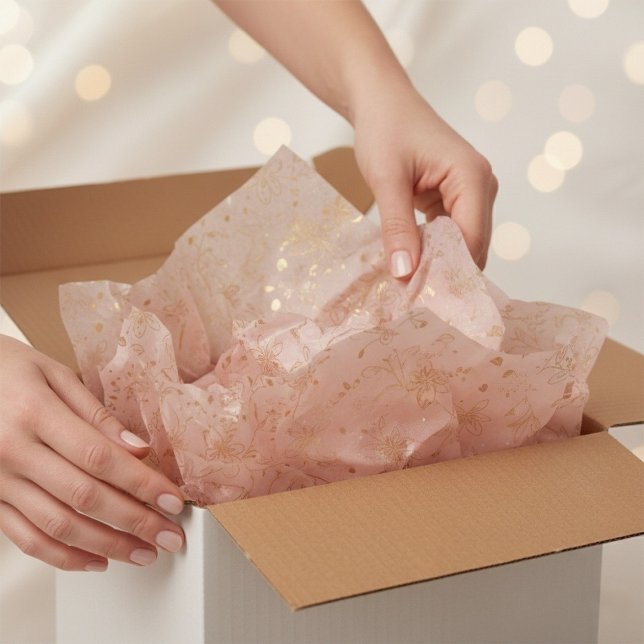 Elegant Blush Pink Gold Foil Floral Tissue Paper Seidenpapier (Elegant Blush Pink Gold Foil Floral Tissue Paper)