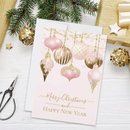 Elegant Blush Pink Gold Ornaments Merry Christmas Karte