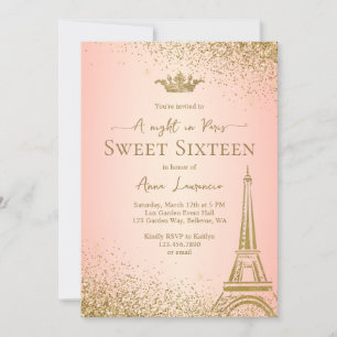 Elegant Blush Pink Gold Paris Night Theme Sweet 16 Einladung