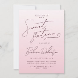 Elegant Blush Pink Gradient Script Sweet Sixteen Einladung