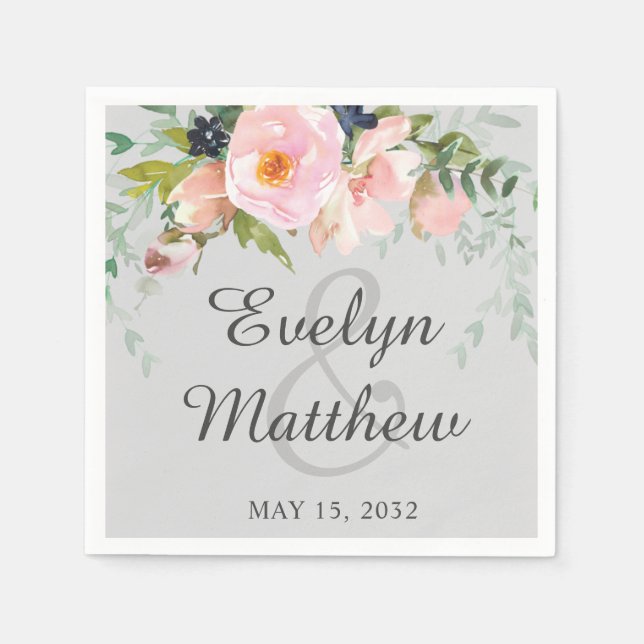 Elegant Blush Pink & Gray Bouquet Wedding N Serviette (Vorderseite)