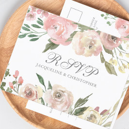Elegant Blush Pink Ivory Peony Floral Wedding RSVP Postkarte