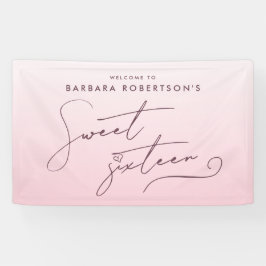 Elegant Blush Pink Ombre Script Sweet Sixteen Banner