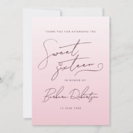 Elegant Blush Pink Ombre Script Sweet Sixteen Dankeskarte