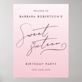 Elegant Blush Pink Ombre Script Sweet Sixteen Poster