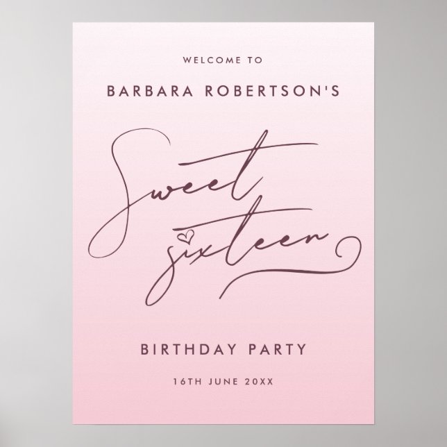 Elegant Blush Pink Ombre Script Sweet Sixteen Poster (Vorne)