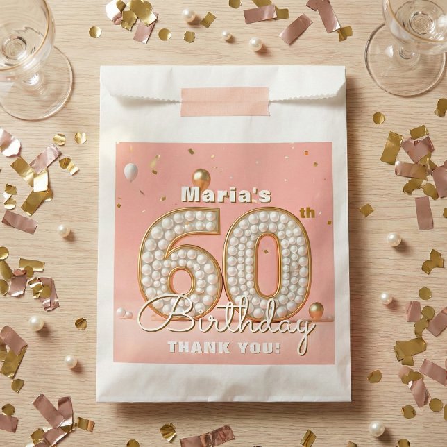 Elegant Blush Pink Pearl And Gold 60th Birthday Geschenktütchen (Von Creator hochgeladen)