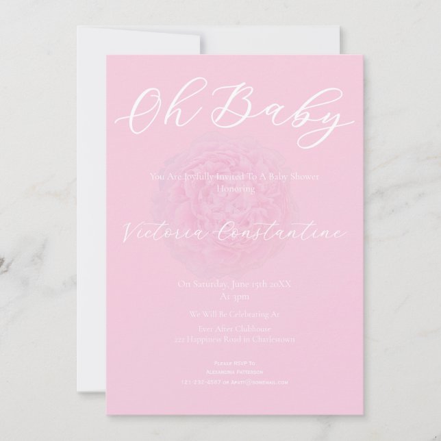 Elegant Blush Pink Peony Oh Baby Shower Invitation Einladung (Vorderseite)