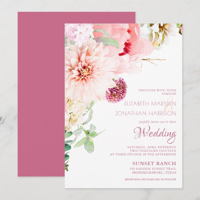 Elegant Blush Pink Peony White Floral Wedding Invi Einladung (Vorne/Hinten)