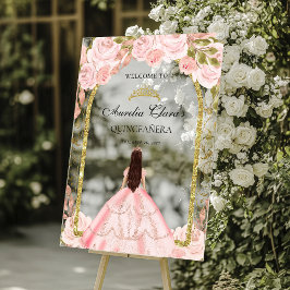 Elegant Blush Pink Prinzessin Floral Quinceañera Acrylschild