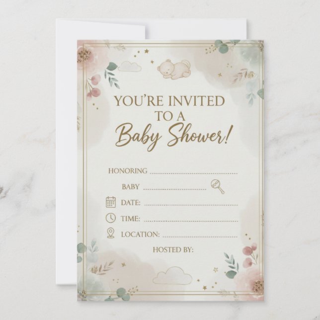 Elegant Blush Pink Rose Floral Wreath Baby Shower  Save The Date (Vorderseite)