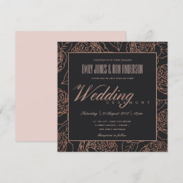 ELEGANT BLUSH PINK ROSE GOLD BLACK FLORAL WEDD EINLADUNG