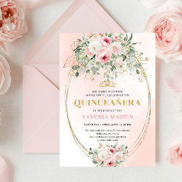 Elegant Blush Pink Rose Gold Quinceañera Invite Einladung