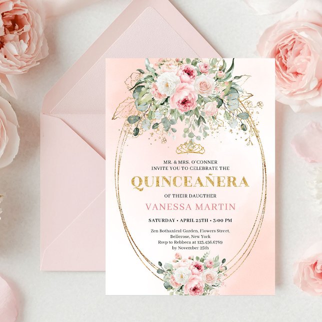 Elegant Blush Pink Rose Gold Quinceañera Invite Einladung (Elegant Blush Pink Rose Gold Quinceañera Invitation

)