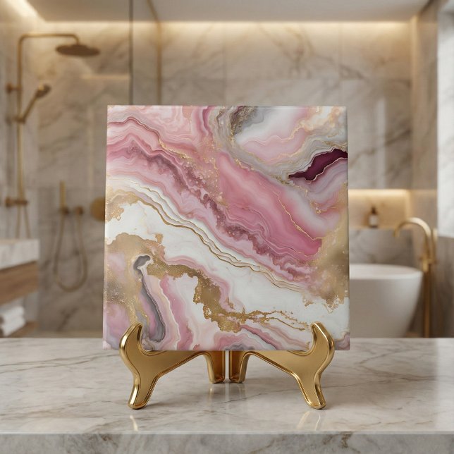 Elegant Blush Pink Rose Gold & White Agate Marble Fliese (Von Creator hochgeladen)