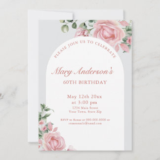Elegant Blush Pink Roses 60. Geburtstagsparty Einladung