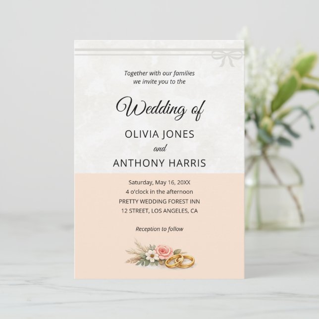 Elegant Blush Pink Rustic Floral Romantic Wedding  Einladung (Stehend Vorderseite)