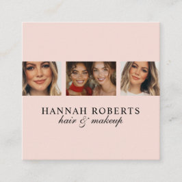 Elegant Blush Pink Script 3 Photo Hair Makeup Quadratische Visitenkarte