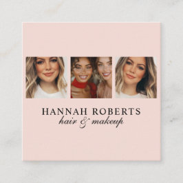Elegant Blush Pink Script 3 Photo Hair Makeup Quadratische Visitenkarte