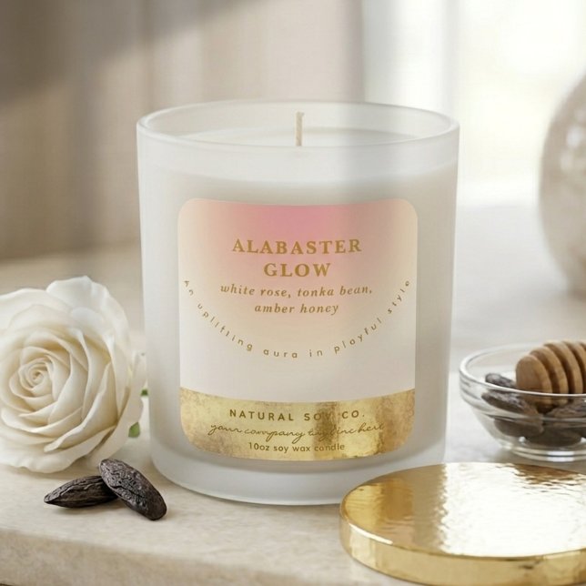 Elegant Blush Pink Shiny Gold Ombre Candle Label Quadratischer Aufkleber (Elegant Blush Pink Shiny Gold Ombre Candle Label)