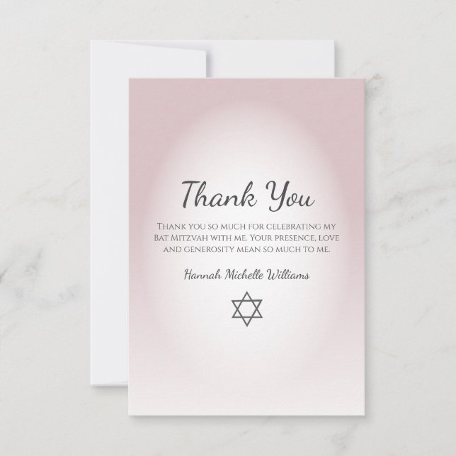 Elegant Blush Pink Simple Bat Mitzvah  Dankeskarte (Vorderseite)
