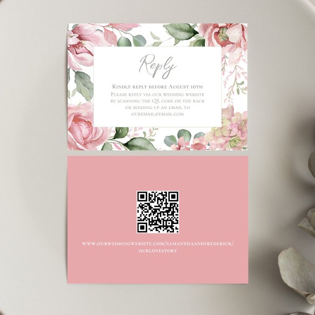 Elegant Blush Pink Wedding Floral RSVP Karte (Blush pink floral Wedding RSVP card)