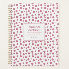 Elegant Blush Pink White Polka Dot Pattern Planer
