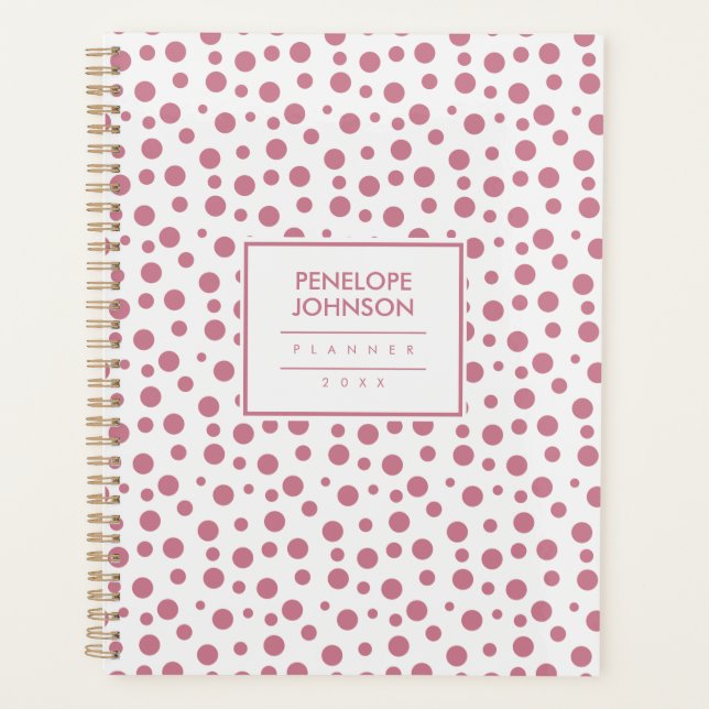 Elegant Blush Pink White Polka Dot Pattern Planer (Vorderseite)