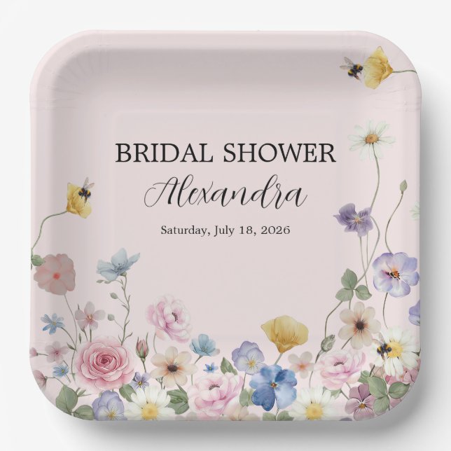 Elegant Blush Pink Wildflower Bridal Shower  Pappteller (Vorderseite)