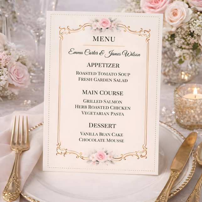Elegant Blush Rococo Wedding Menükarte (Menu card for the rococo collection mockup
)