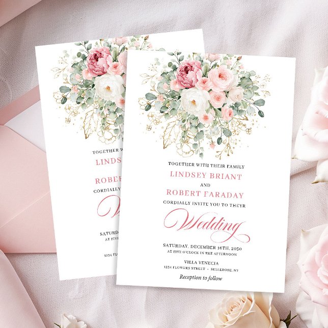 Elegant Blush Rose Boho Floral Wedding Invitation Einladung (Elegant Blush Rose Boho Floral Wedding Invitation)