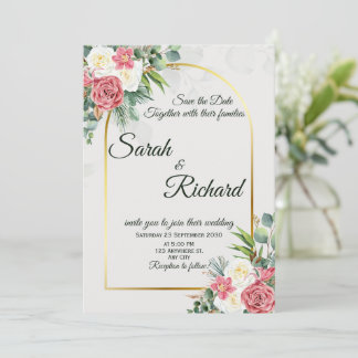 Elegant Blush Rose Gold Arch Wedding Invitation Einladung