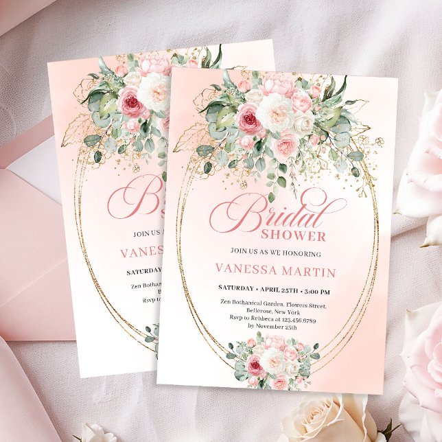 Elegant Blush Rose Gold Bridal Shower Invitation Einladung (Elegant Blush Rose Gold Bridal Shower Invitation)