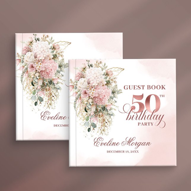 Elegant Blush Rose Gold Greenery 50th Guest Book Gästebuch (Elegant Blush Rose Gold Greenery 50th Guest Book)