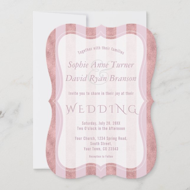 Elegant Blush Rose Gold Stripes Geometric Wedding Einladung (Vorderseite)