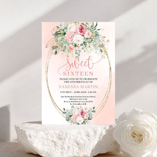 Elegant Blush Rose Gold Sweet Sixteen Invitation Einladung