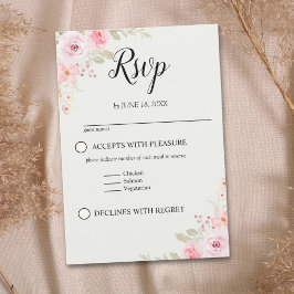 Elegant blush roses wedding celebration RSVP karte