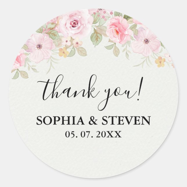 Elegant blush roses wedding runder aufkleber (Vorderseite)