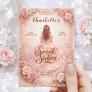 Elegant Blush Sweet Sixteen Birthday Card Einladung