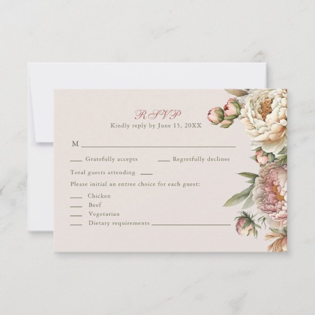 Elegant Blush Watercolor Peonies RSVP Card (Vorderseite)