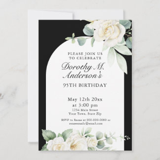 Elegant Blush White Roses 95. Geburtstagsparty Einladung