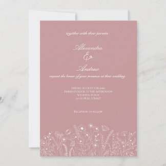 Elegant Blush Wildblume Script Wedding Einladung