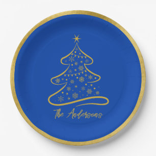 Elegant Boeing Blue Gold Weihnachtsbaum Pappteller