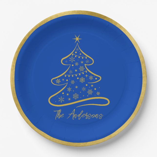 Elegant Boeing Blue Gold Weihnachtsbaum Pappteller (Vorderseite)