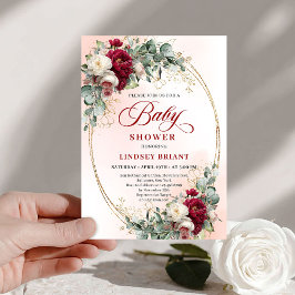 Elegant Bohemian Burgundy Eucalyptus Baby Shower Einladung