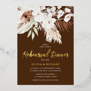 Elegant Bohemian Floral Gold Rehearsal Dinner Folieneinladung