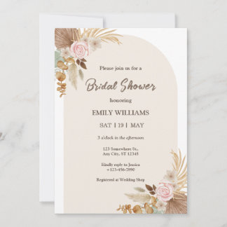 Elegant Bohemian Floral Pampas Grass Bridal Shower Einladung